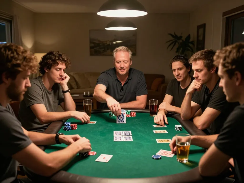 Players engaging in a friendly poker game at home, showcasing CM88 gaming strategies and social interaction