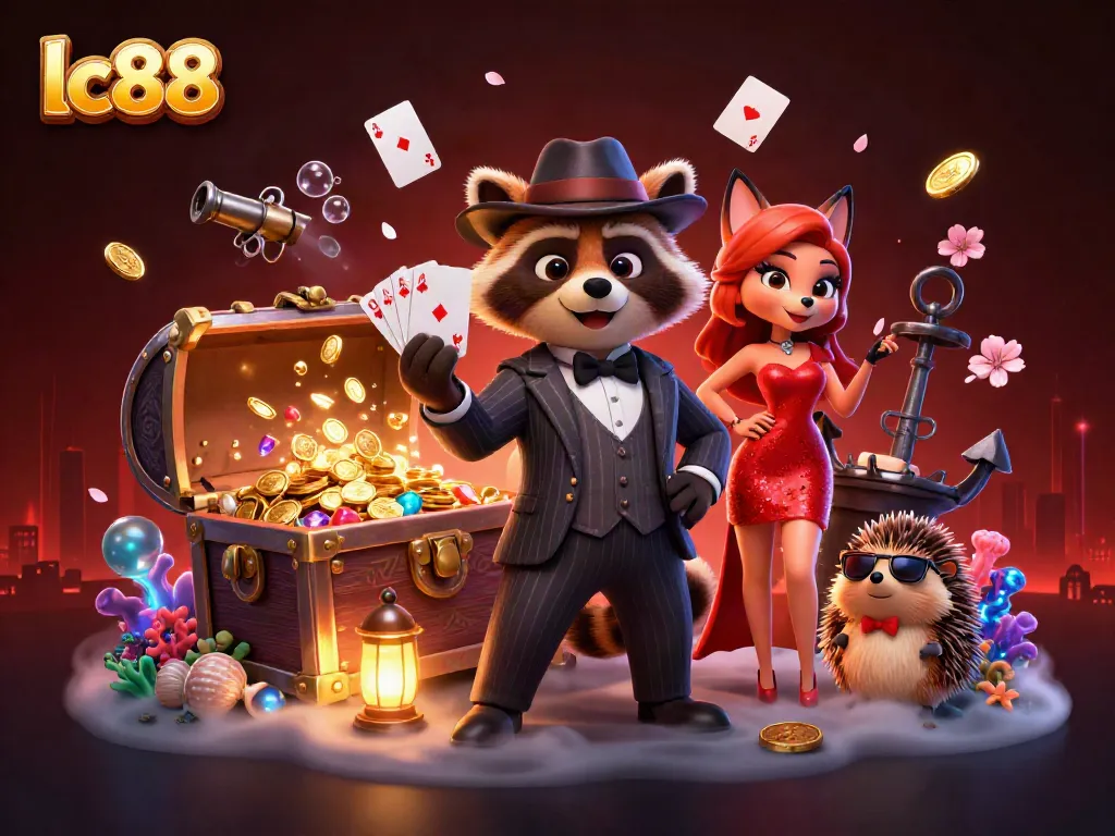 Experience thrilling gameplay at lc88, showcasing 3D characters engaged in a dynamic casino-themed scene.