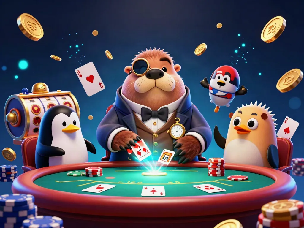 Engaging scene with nbet characters at an underwater poker table showcasing vibrant gaming elements.