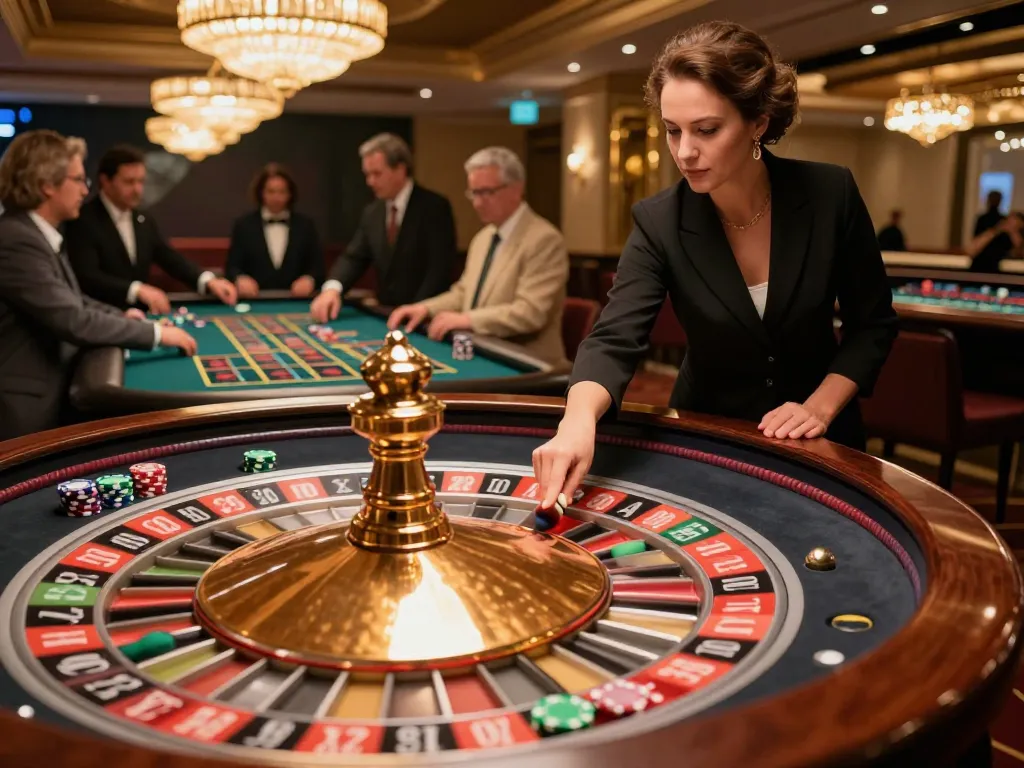 Players enjoying a thrilling game of roulette at OKFUN casino with expert croupier spinning the wheel.