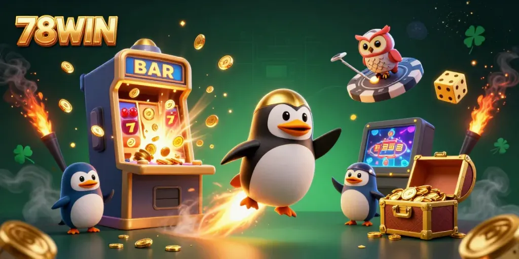 Experience the thrilling world of 78WIN with a vibrant 3D casino adventure featuring dynamic characters and dazzling game elements.