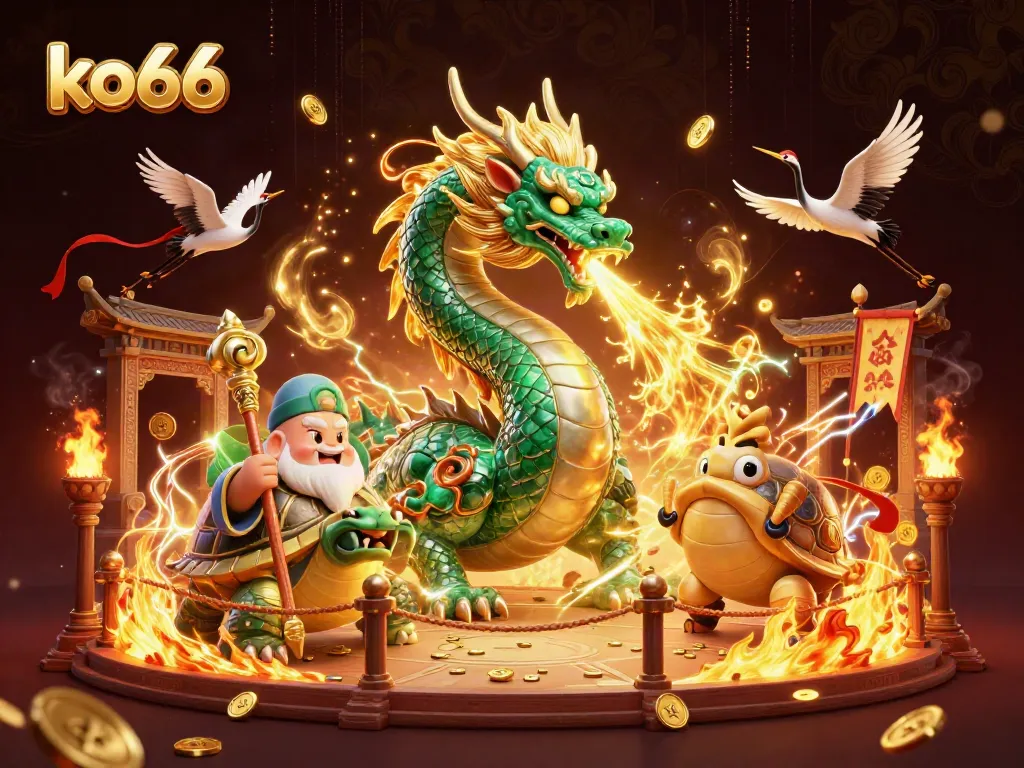 Engage in thrilling gameplay at ko66 with a mystical jade dragon and lucky cranes in action.
