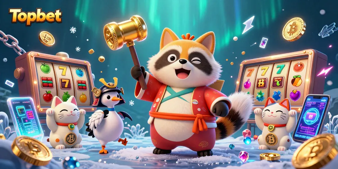 Play exciting games at Topbet with cheerful characters and vibrant lottery symbols.