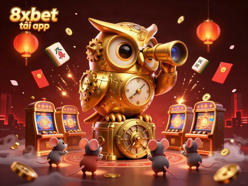 Engage in thrilling casino action with 8xbet tải app featuring an owl and vibrant gaming elements.