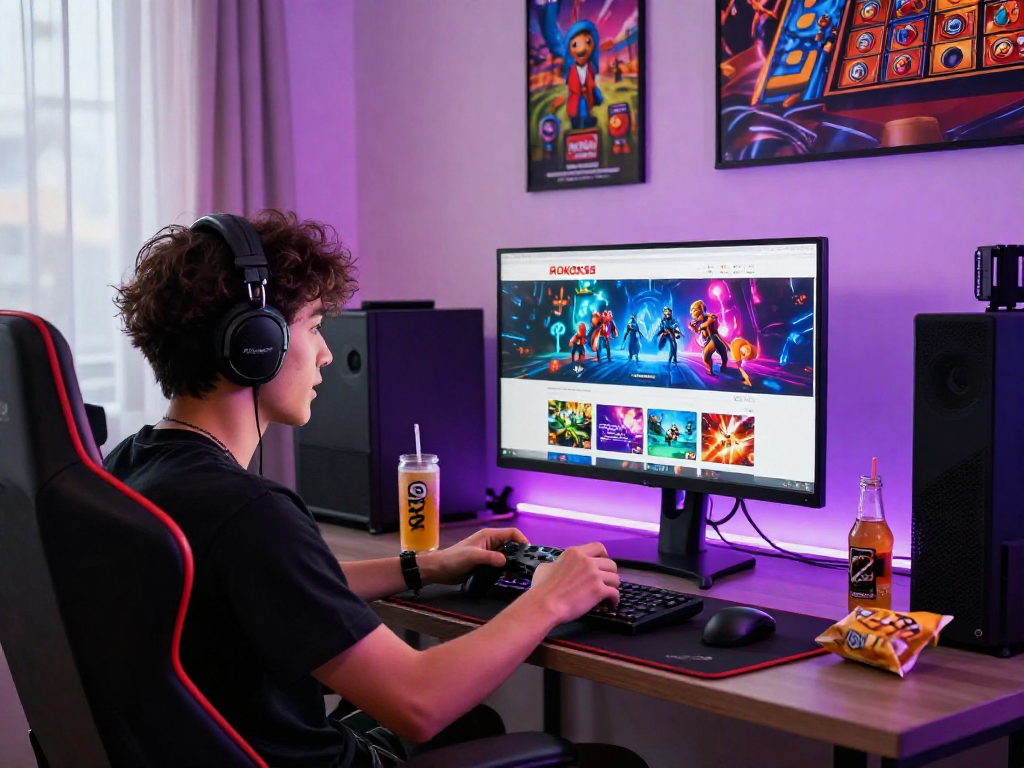 Exciting gaming atmosphere with ROKOK88 link alternatif visible on the screen, showcasing a player engaged in a dynamic online slot game.