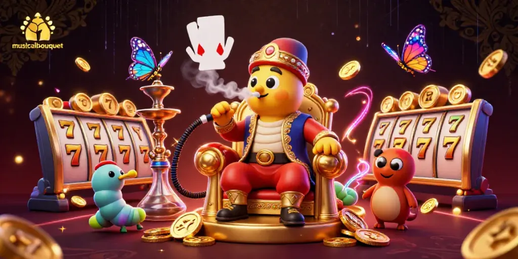 Engage in thrilling gameplay at musicalbouquet with a vibrant illustration featuring intoxicating slot machines and enchanting characters.
