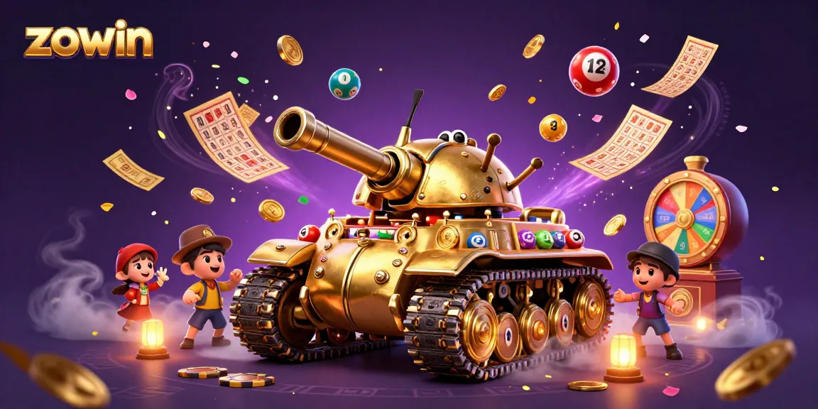 Join the action at Zowin's vibrant casino-themed digital illustration with lottery excitement and game elements