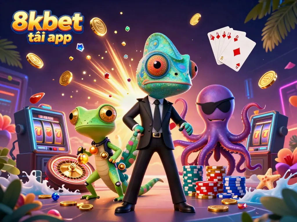 Engage in thrilling gaming with 8xbet tải app as characters play amidst sparkling gems.