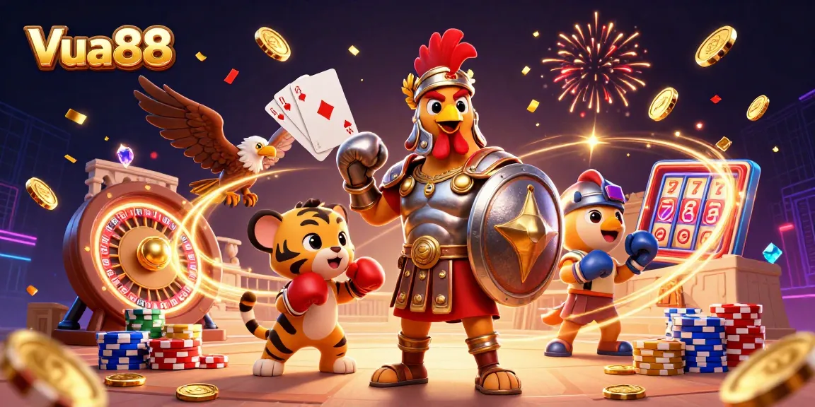 Engage with Vua88 in a dynamic casino landscape filled with excitement and vibrant gaming elements.