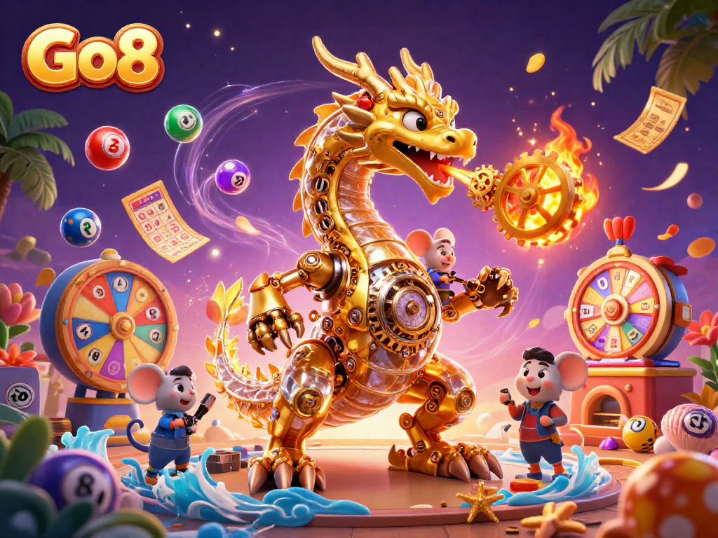 Engage with Go8's thrilling lottery scene featuring vibrant elements and dynamic action.
