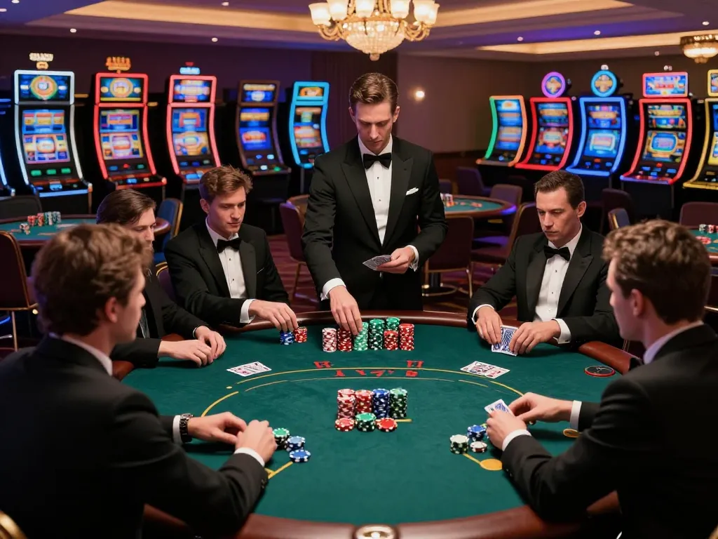 Players engaged in a high-stakes poker game focusing on tỷ lệ kèo nhà cái 5, emphasizing intense strategy and gameplay.