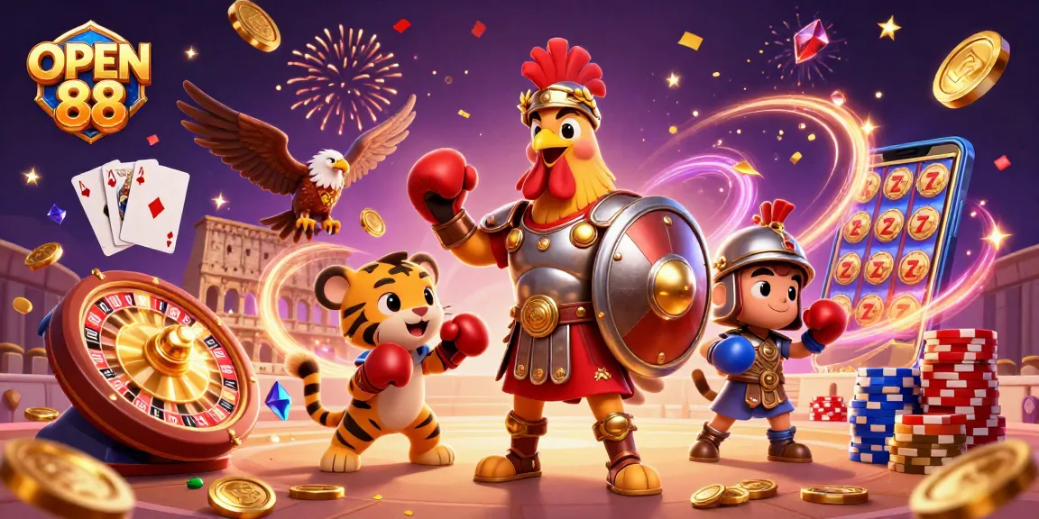Engage with OPEN 88 for exciting casino wins amidst vibrant, dynamic 3D celebration.