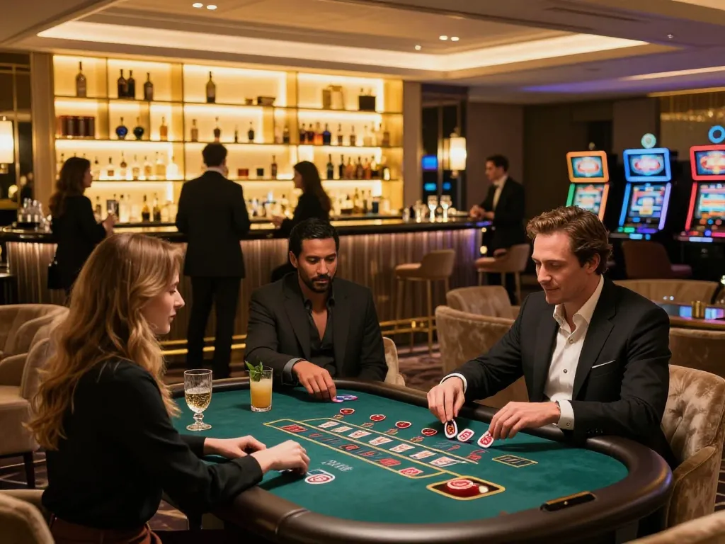 Engaged players enjoying blackjack at 79king casino lounge with luxurious ambiance and stylish decor