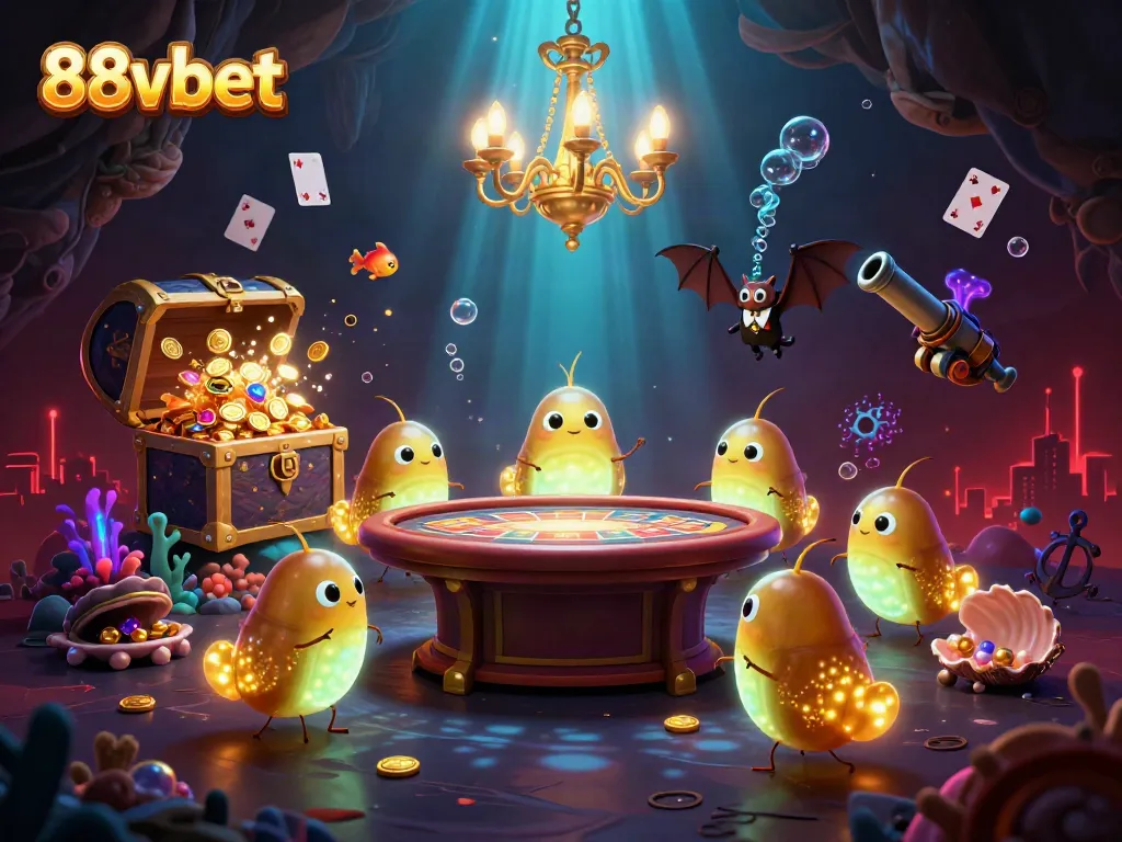 Engage with the vibrant 88vbet illuminated cave casino, showcasing the adventure with glowing characters and treasure.