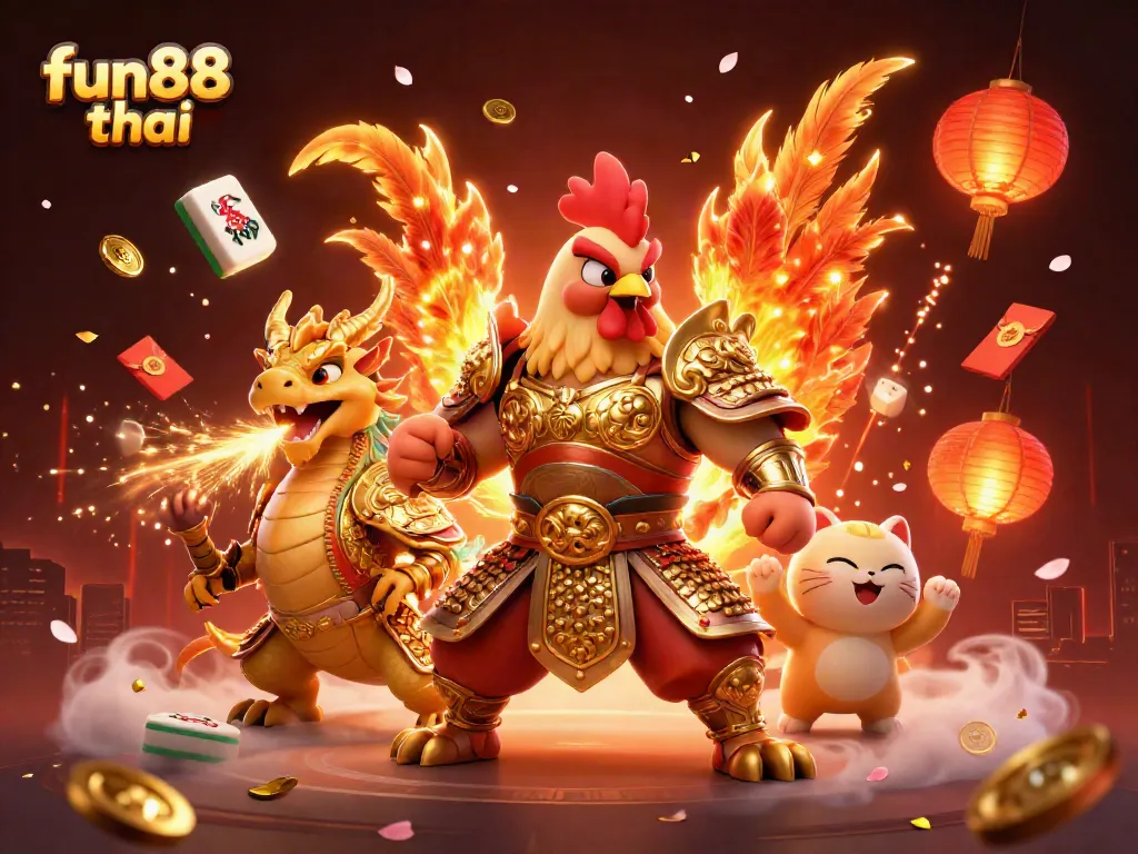 Experience the action-packed world of fun88 thai with vibrant casino-themed characters and elements.