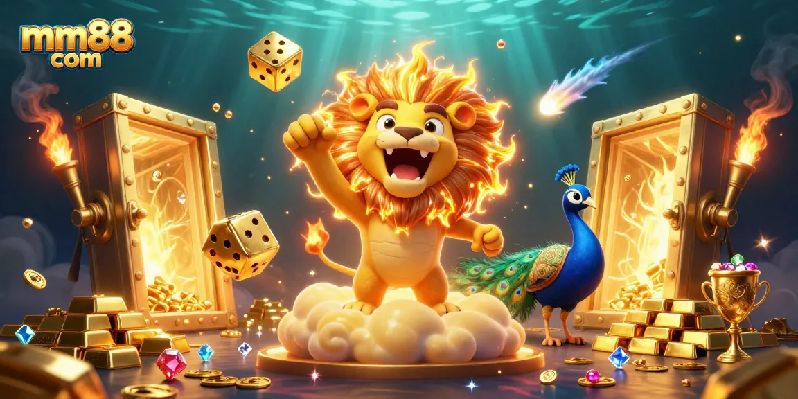 Win big at mm88 com with vibrant 3D casino visuals showcasing jackpots and treasures.