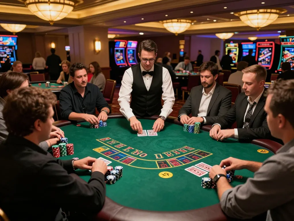 Cloud-Africa players engaged in an exciting blackjack game at a vibrant casino table, showcasing competitive gameplay.