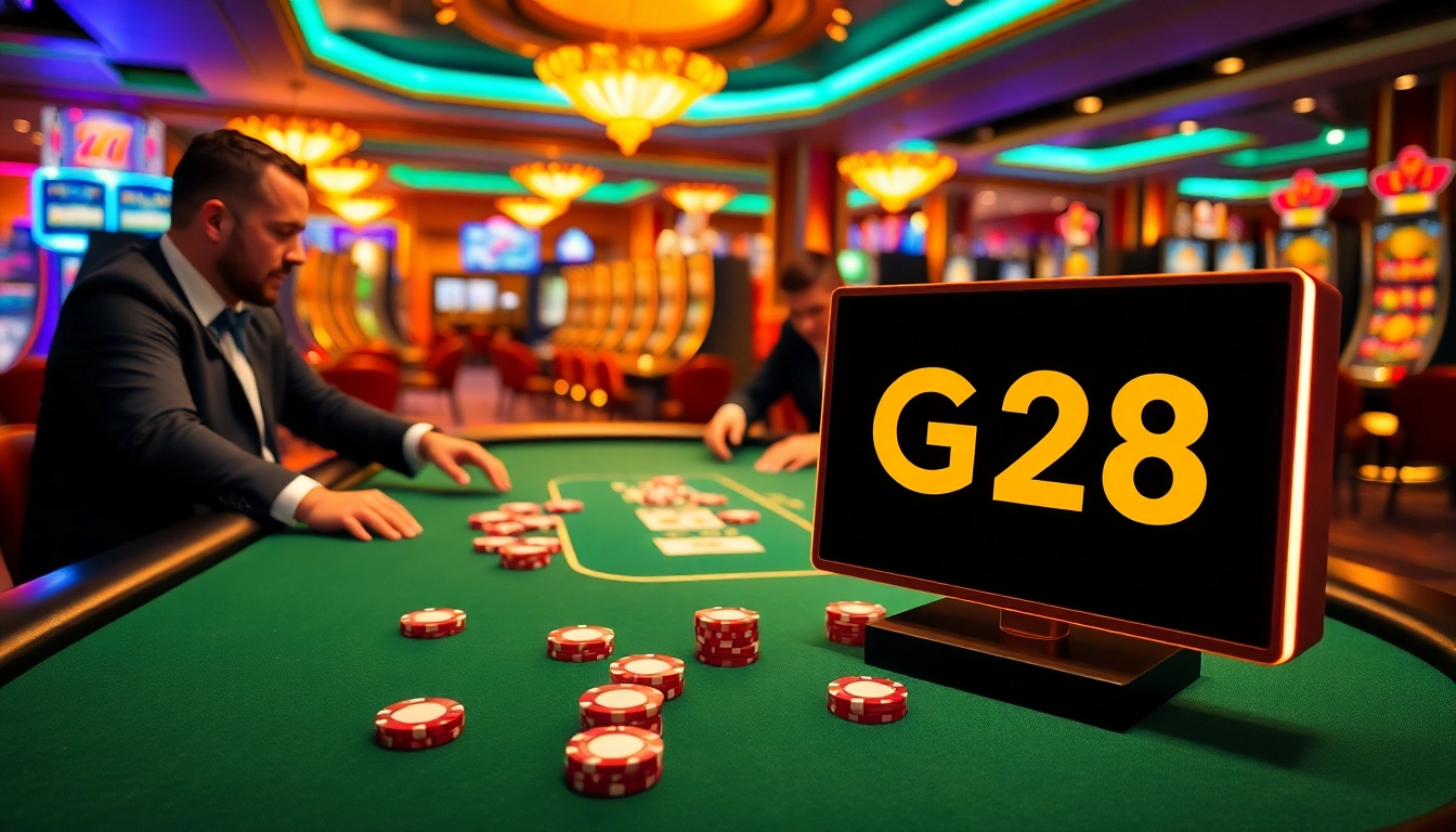 Experience the thrill of G28 gaming with an exciting poker table setup in a luxurious casino.