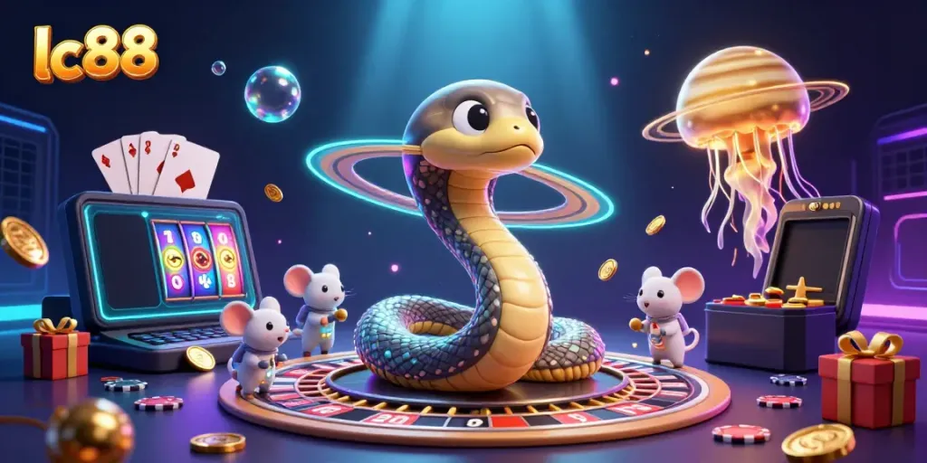 Experience the excitement of lc88 with vibrant cosmic gambling imagery in a unique 3D scene.