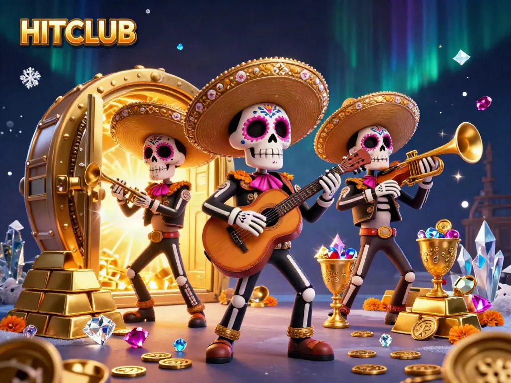 Experience the excitement of HITCLUB with a vibrant illustration showcasing a lively mariachi band amidst treasure.