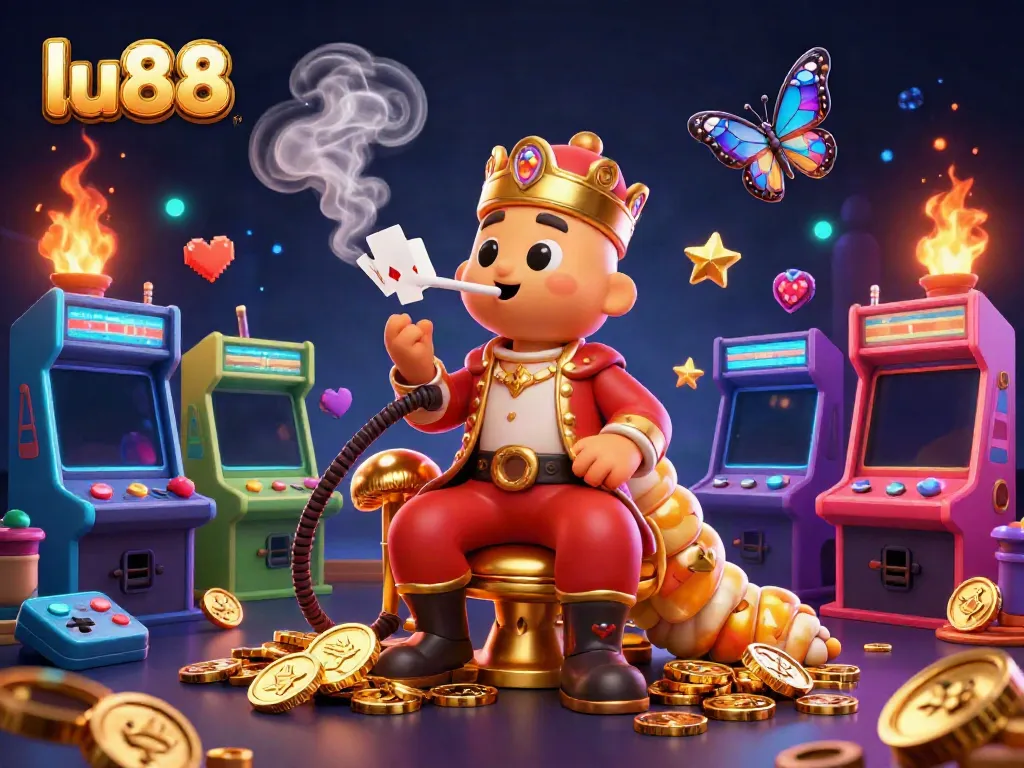 Engage with lu88's vibrant casino world featuring playful characters, poker symbols, and dynamic gaming elements.