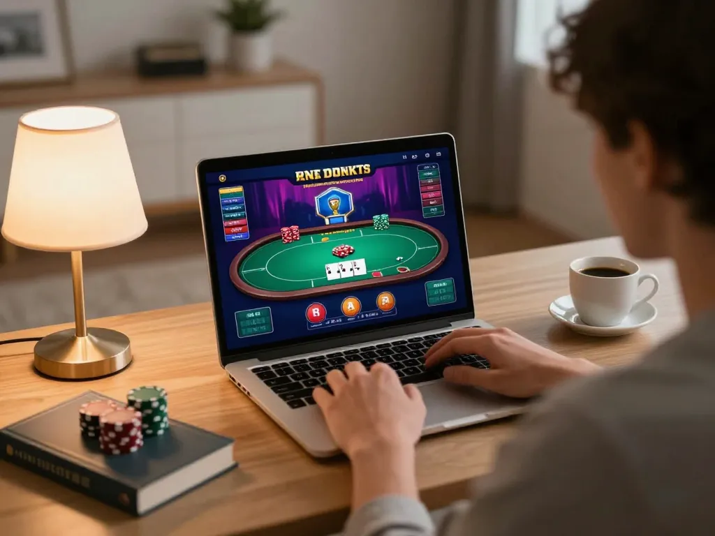 Experience online gaming on ok365 with vibrant poker gameplay in a cozy home setting.