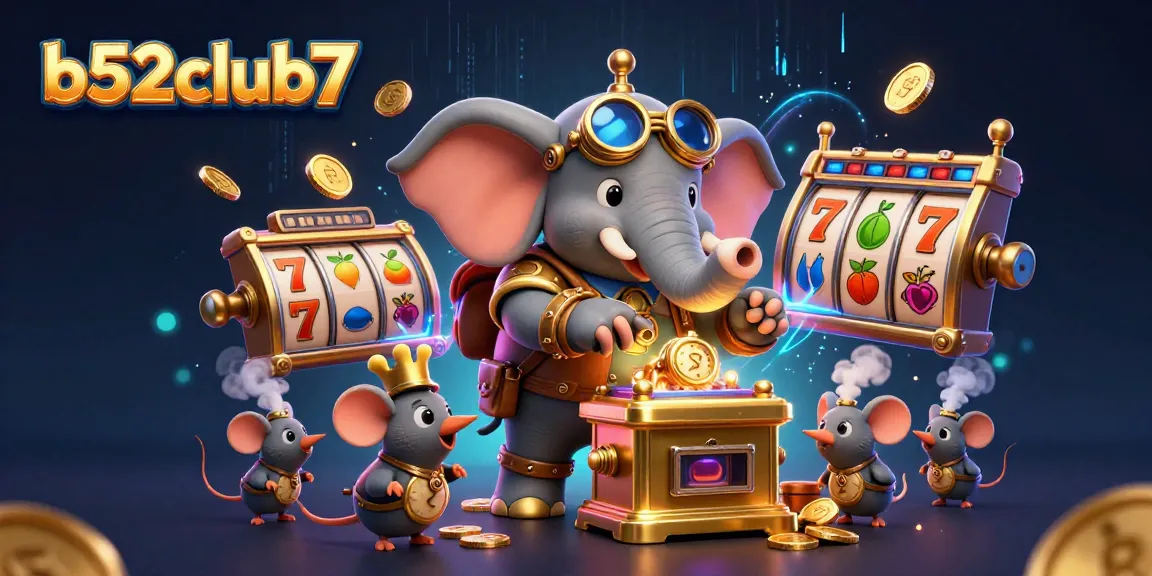 Bets come alive as players engage with the vibrant world of b52club7, featuring a steampunk elephant and dynamic slot machine.
