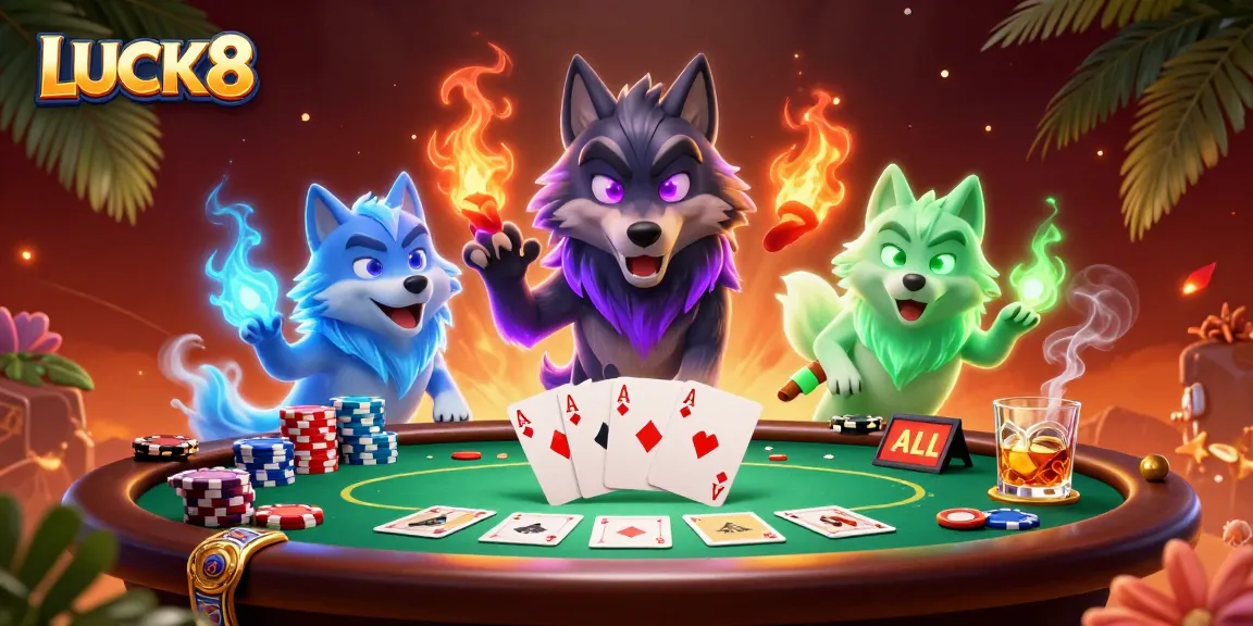 Engage with LUCK8 while enjoying a high-stakes poker game surrounded by ghostly wolves.
