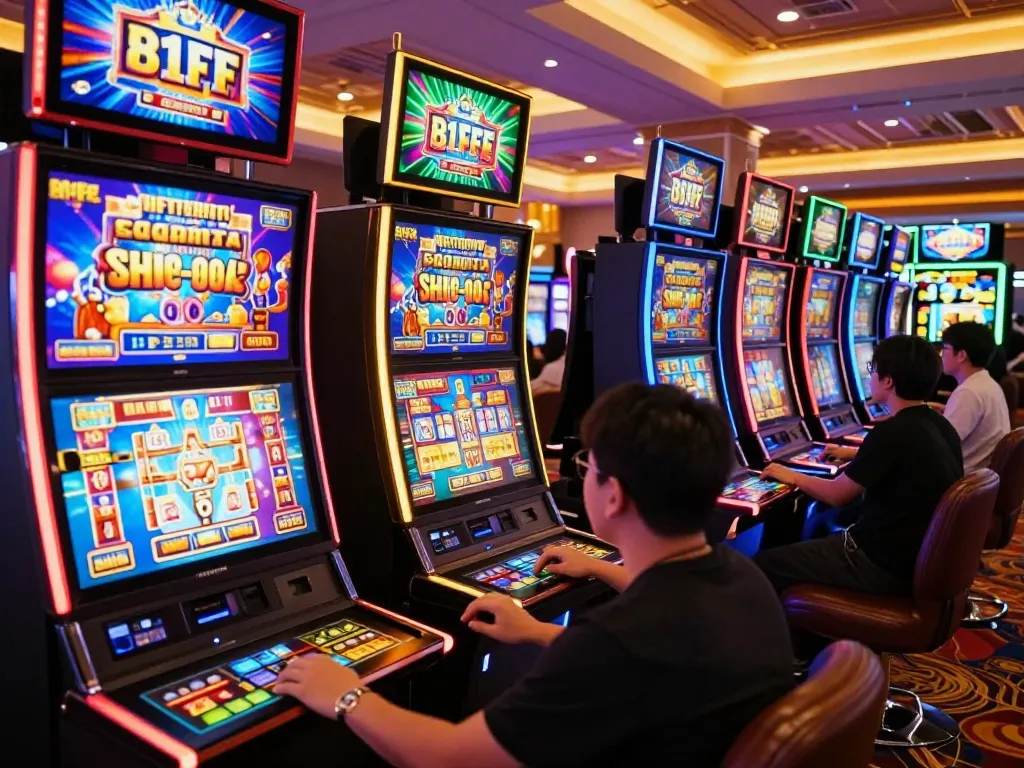 Engaging in online slots at 81FF with vibrant colorful machines
