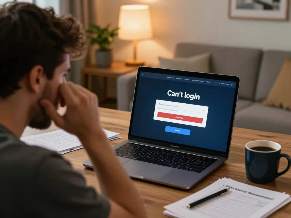Frustrated player can't login to their online casino account while managing their bankroll at home.