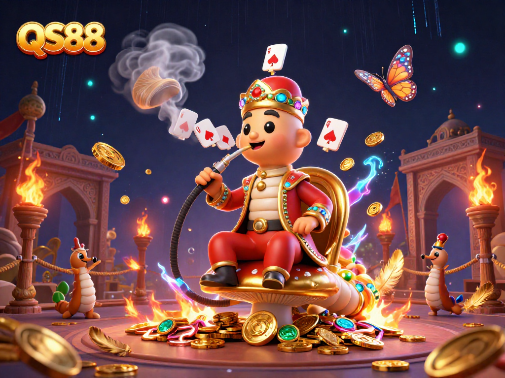 Experience thrill with QS88: a vibrant 3D illustration showcasing a dynamic casino atmosphere.