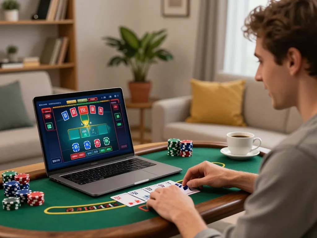 Engaging in live dealer blackjack at 99wincasino, showcasing excitement and strategy in a cozy setting.