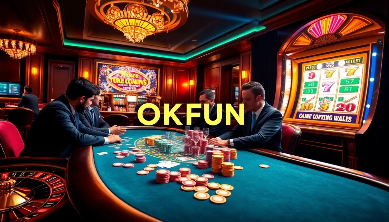Experience the excitement of OKFUN at a luxurious poker table in an online casino.