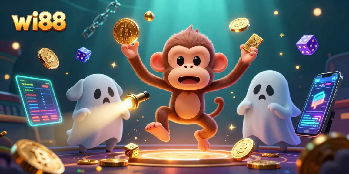 Experience thrilling gambling action with wi88 in a vibrant 3D casino scene filled with golden coins and crypto!