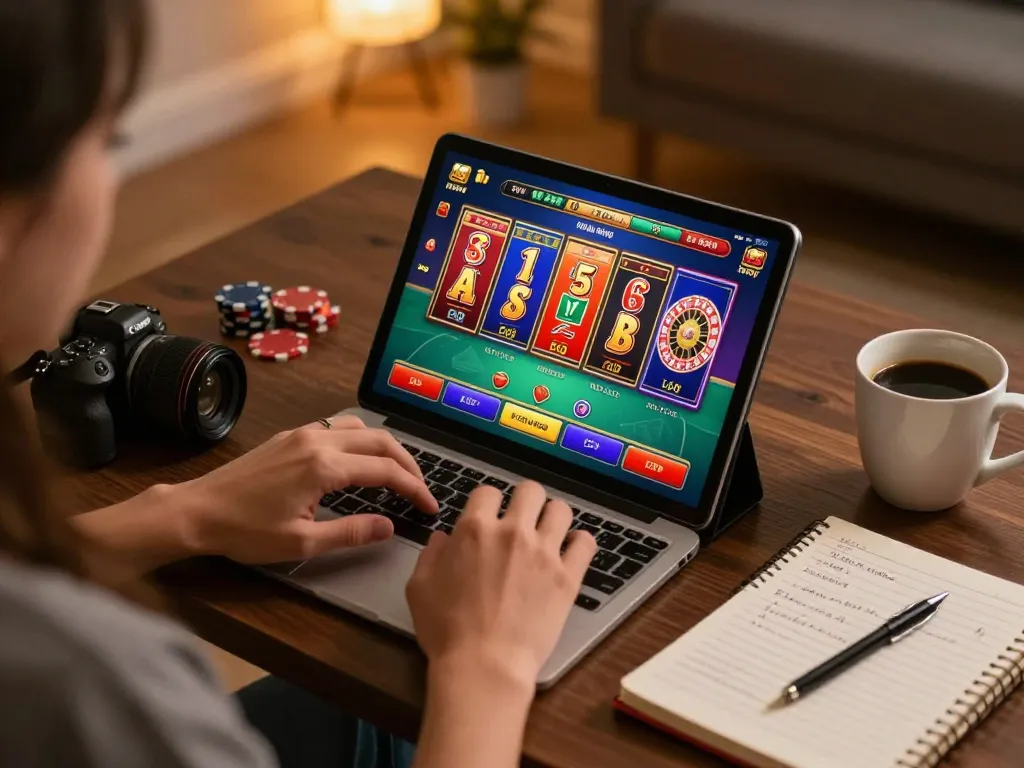 Experience dynamic online gaming at alo8 with colorful tablet interface displaying classic casino games.
