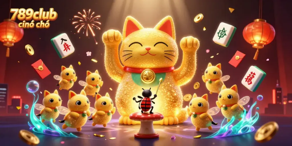 Spin and win with the vibrant 789club chính chủ promotional illustration featuring a lucky cat and casino symbols.