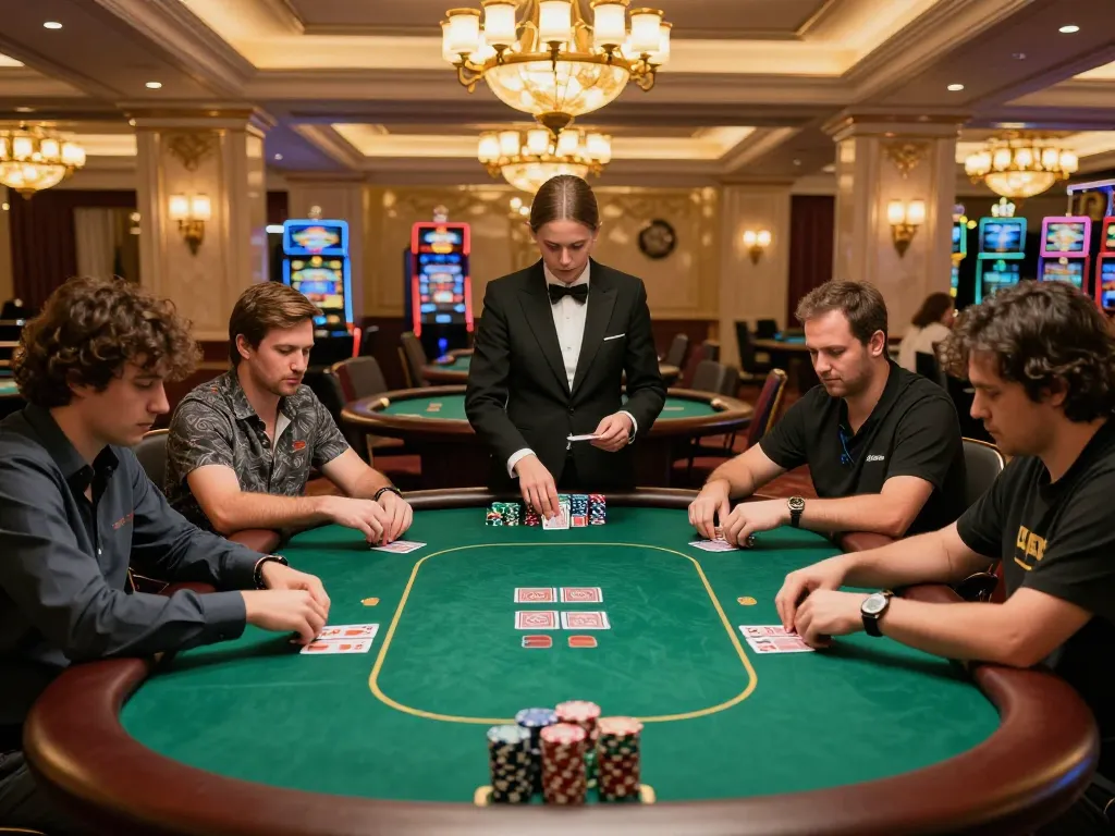 Experience the thrill of poker at UU88, with players engaged in a high-stakes game in a luxurious casino.