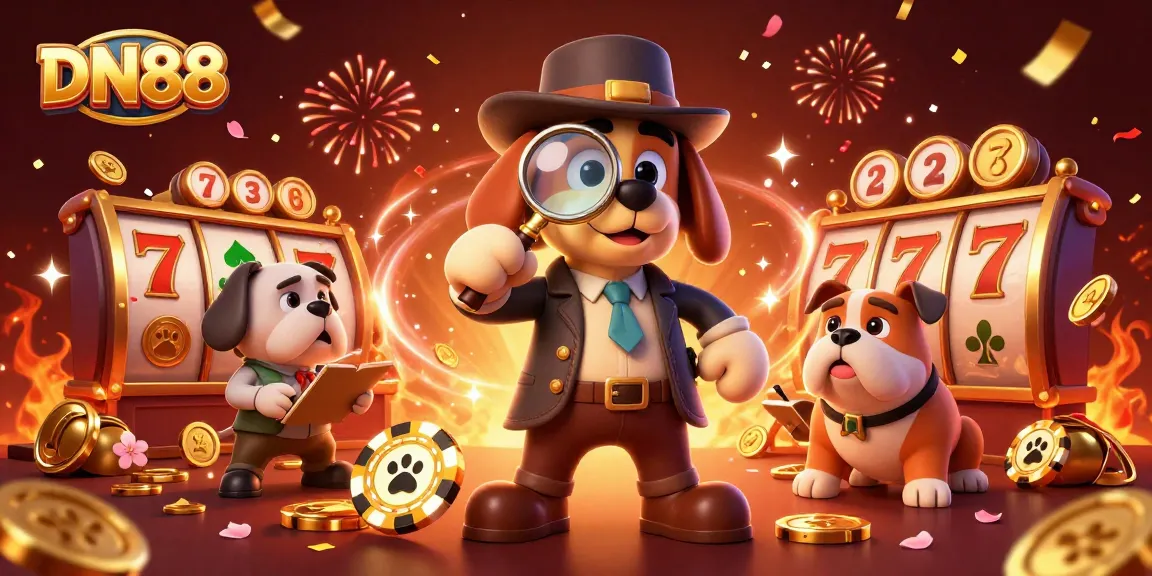Engaging scene of DN88's detective duo uncovering jackpot clues amid festive casino elements.