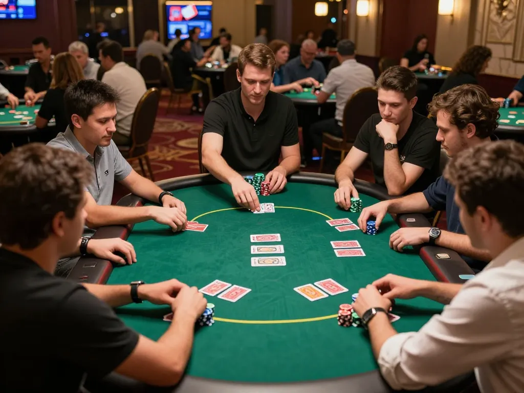 Engaged players strategizing during a thrilling poker game, showcasing 789bet link mới for seamless online gaming access.