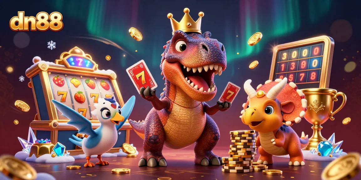 Experience thrilling gameplay at dn88 with friendly characters playing cards and stacking chips in a vibrant casino world.