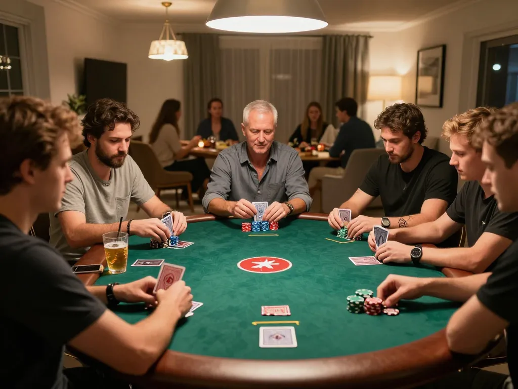 Players enjoying a friendly poker game night at home while using kubet79 for strategy insights