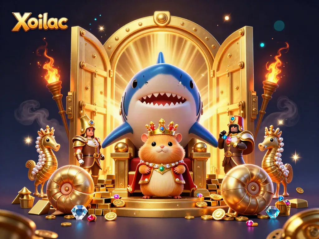 Xoilac's thrilling scene captures a hamster king and seahorse guards amidst riches, highlighting the excitement of online casinos.