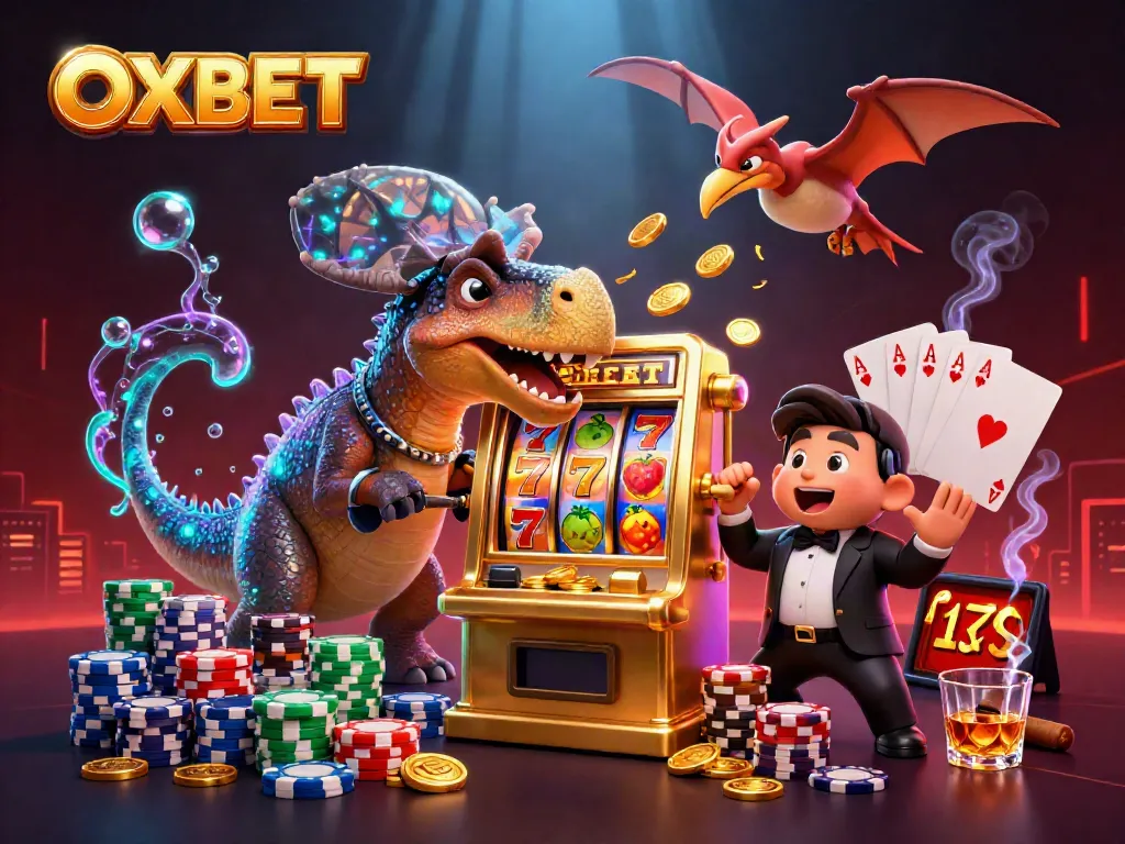 Experience OXBET's thrilling jackpot action with a pachycephalosaurus winning coins at the slot machine.