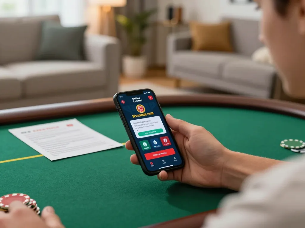 open88 player strategizing on smartphone in a cozy home gaming setup