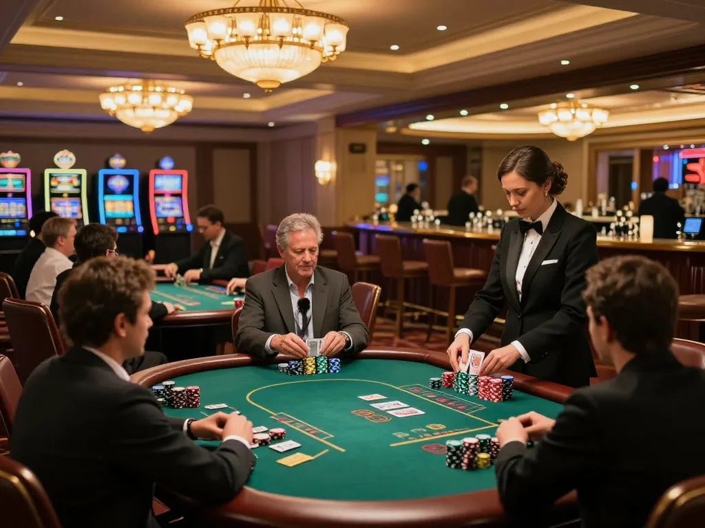 Players engaging in exciting blackjack games at HB88 casino, showcasing vibrant atmosphere and professional gameplay.