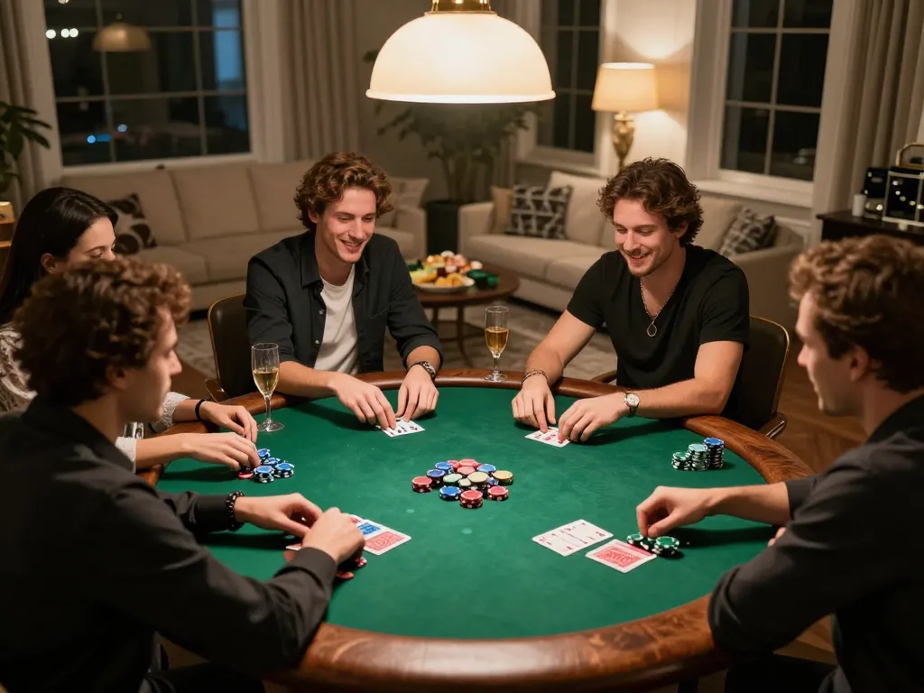 Hello88 brings friends together for a competitive home poker night with lively atmosphere.