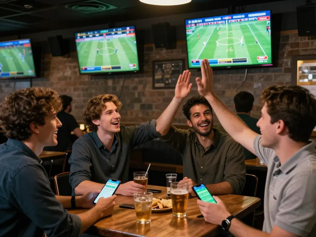 Socolive fans placing bets while enjoying live football matches at a vibrant sports bar