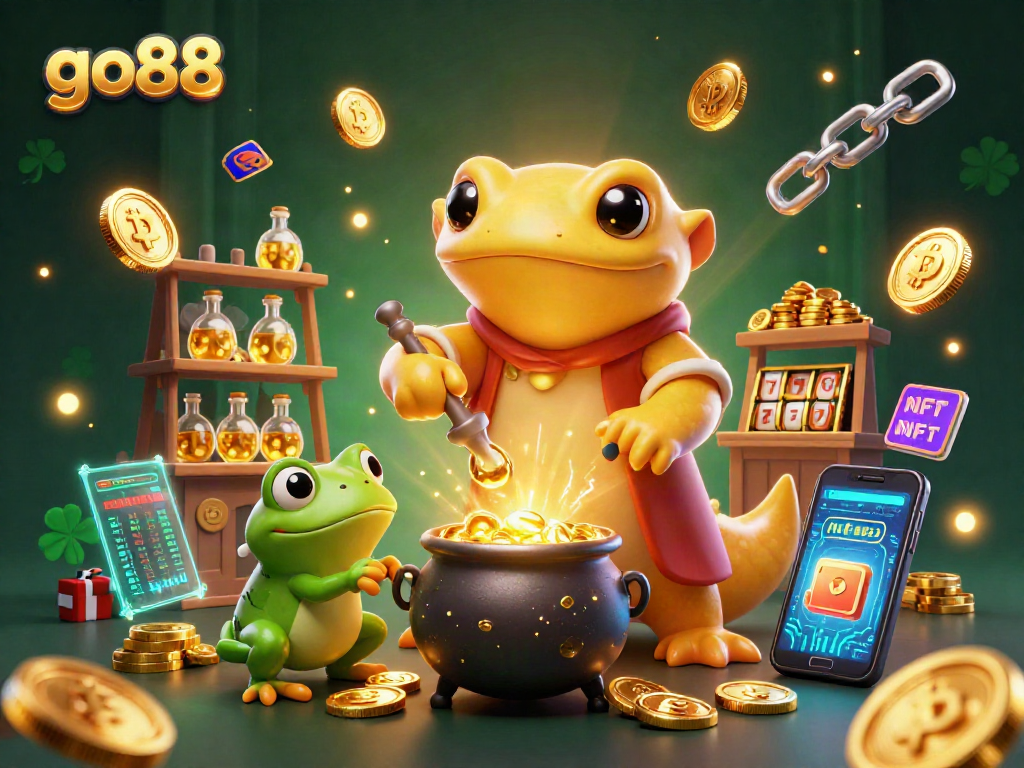 Experience winning strategies at go88 with our vibrant casino illustration featuring 3D alchemists and gold elements.