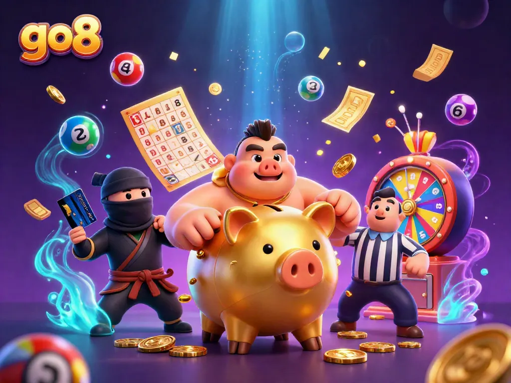Engage in thrilling action at go8 with a vibrant 3D casino scene featuring playful characters and dynamic game elements.