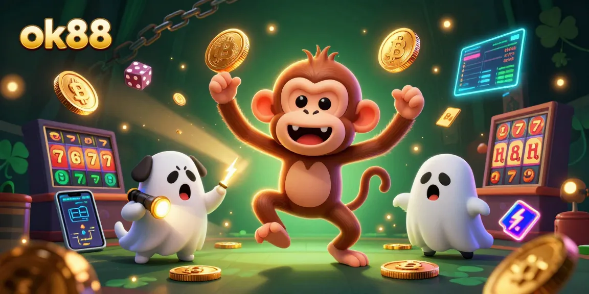 Engage with ok88's thrilling casino environment featuring a ghost-hunting puppy and playful poltergeist.